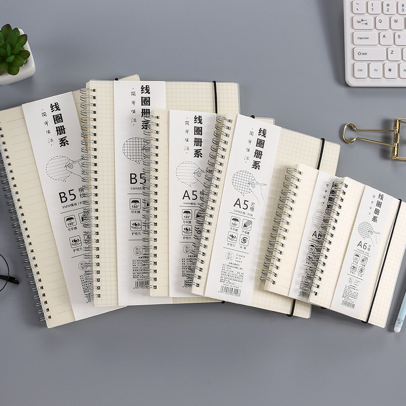 Transparent PP binding coil notebook, creative and simple side-flip grid horizontal line notebook, notepad, student stationery wholesale