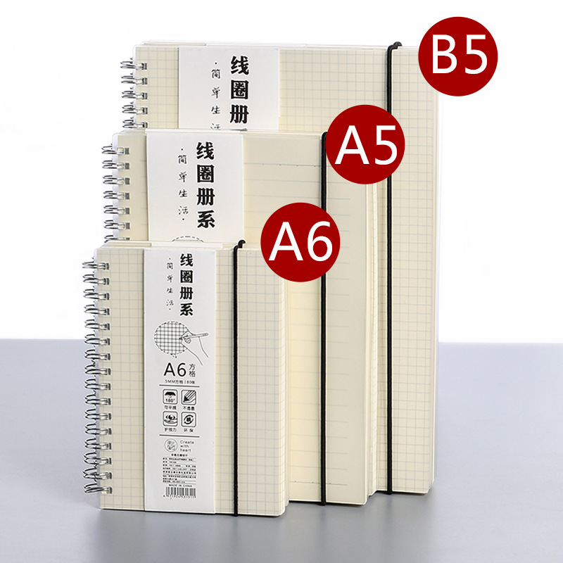 Transparent PP binding coil notebook, creative and simple side-flip grid horizontal line notebook, notepad, student stationery wholesale details Picture