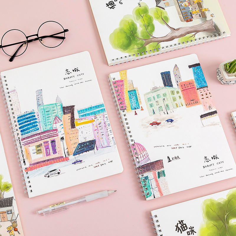 Fresh and clean B5 coil notebook with horizontal lines, cute cartoon notebook, student notepad, stationery wholesale