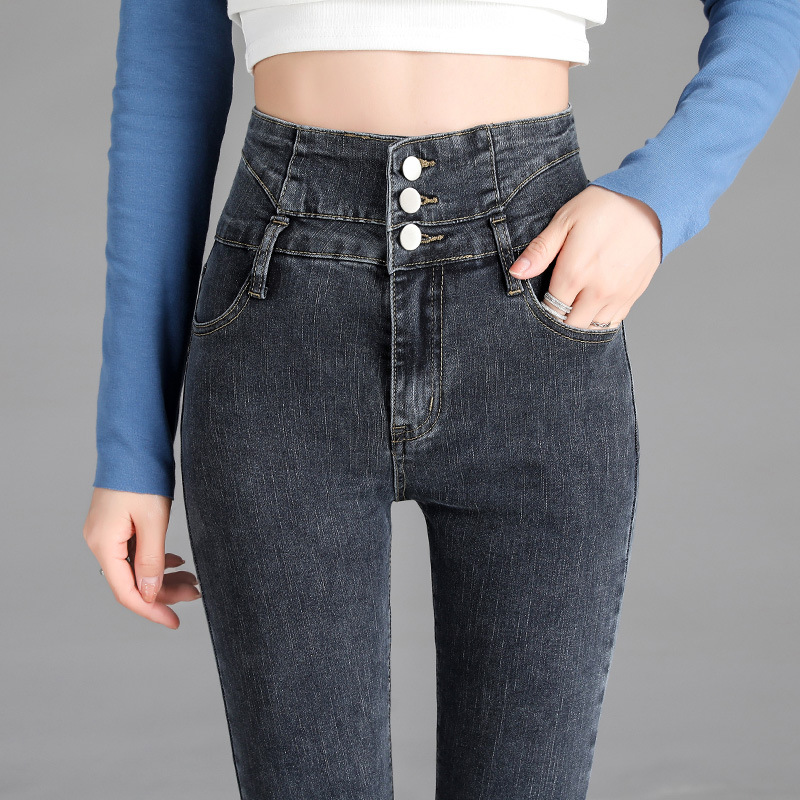 High-waisted jeans for women in autumn, new Korean-style slimming and form-fitting elastic skinny pants, casual tight pencil pants details Picture
