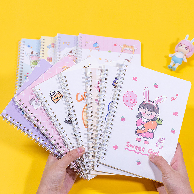 Cute cartoon a5 coil notebook, Korean version side-flipping spiral notebook, creative student diary, custom notepad