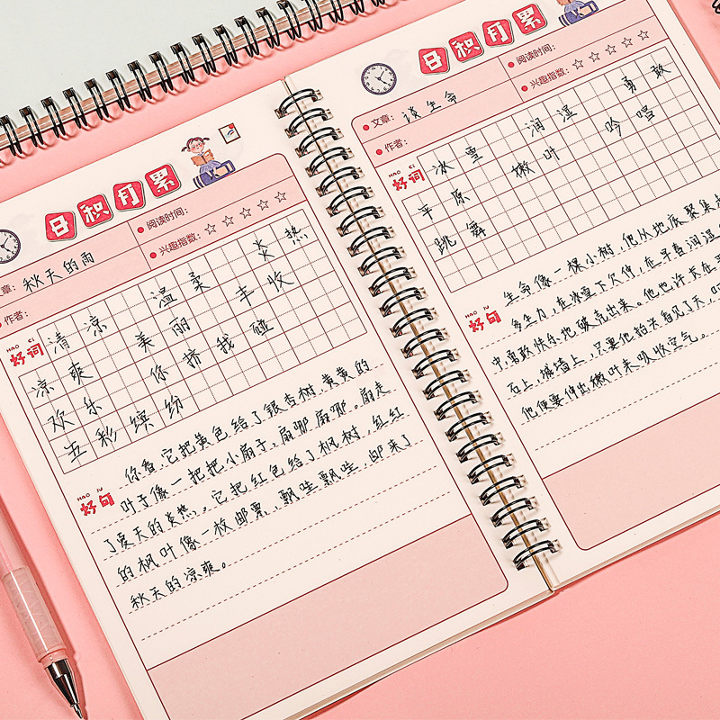 A5 Cartoon Coil Reading Excerpt Book, Primary School students' Daily Accumulation Notebook, Registration book, Creative Stationery wholesale Application Scenario