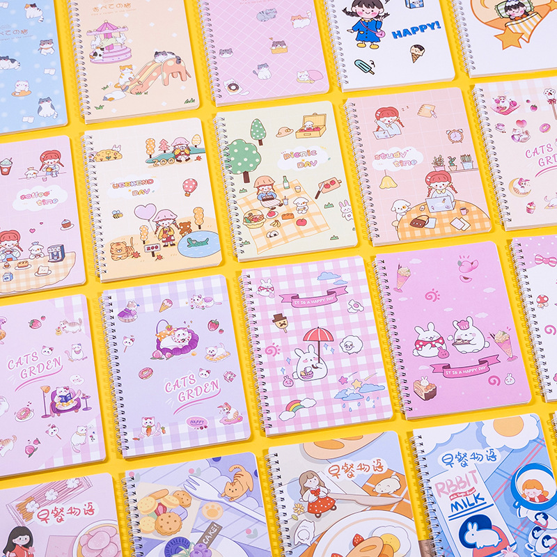 Cute cartoon a5 coil notebook, Korean version side-flipping spiral notebook, creative student diary, custom notepad details Picture