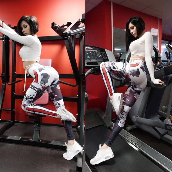 In-stock European and American best-selling women's spring skull-shaped digital print sexy hip-lifting nine-inch leggings Specification image