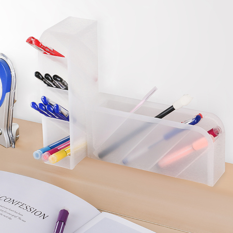 Creative desktop storage box, transparent matte stationery, makeup brush, lipstick rack, multi-functional and simple slanted pen holder Specification image