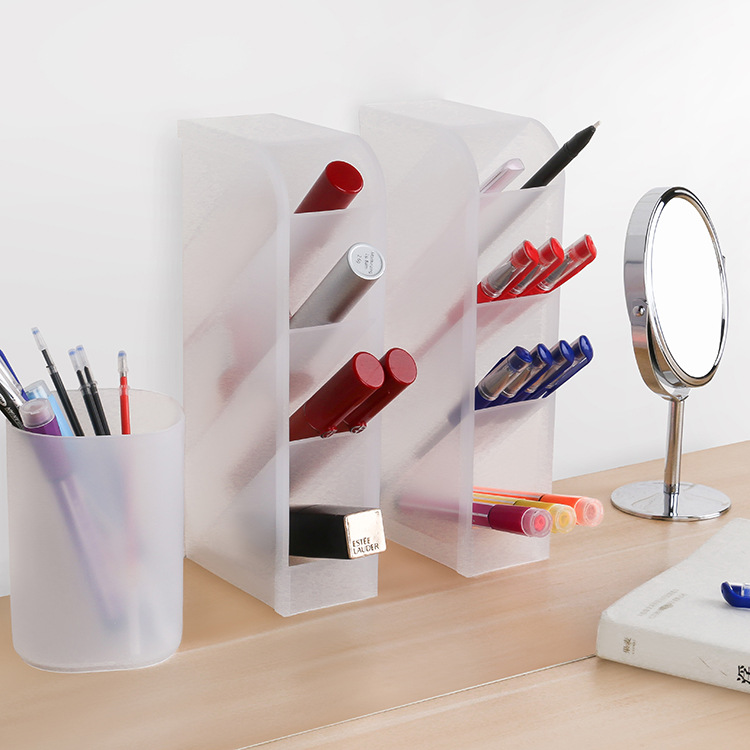 Creative desktop storage box, transparent matte stationery, makeup brush, lipstick rack, multi-functional and simple slanted pen holder