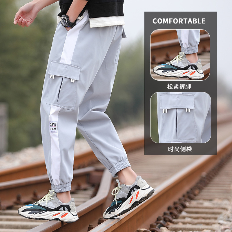 Men's Spring and Autumn Korean-style trendy casual pants, loose Korean-style sporty men's pants, trendy brand tight-fitting workwear pants details Picture