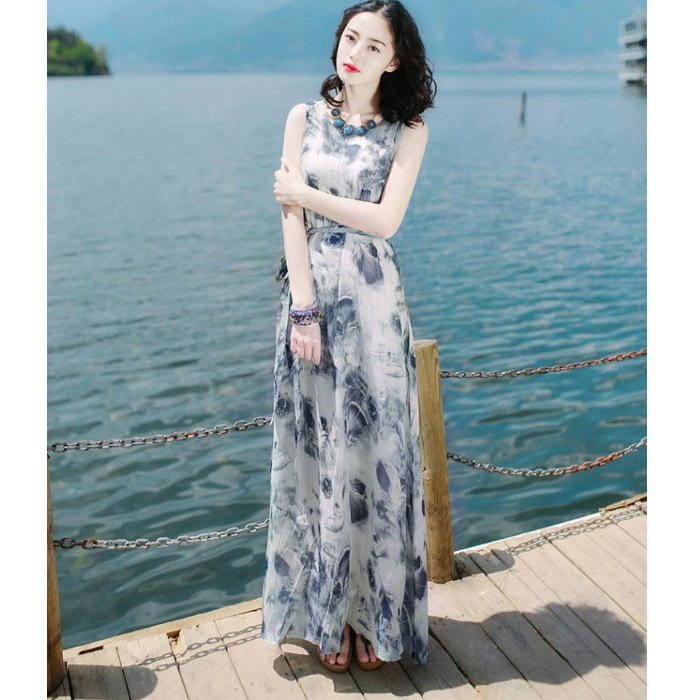 Summer 2020 new Korean-style women's dress, slimming sleeveless chiffon dress, long dress, beach vacation dress Item Picture