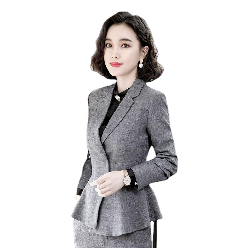 202 new stand-up collar suit suit women's fashion slim British women's professional suit grey suit interview.