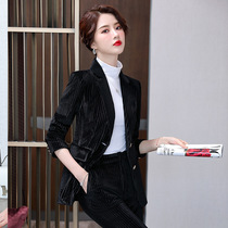 Stripe suit female president high-end socialite professional wear temperament British style white-collar work manager work clothes