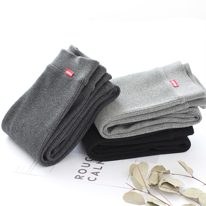 Leggings female wear cotton thread high waist Korean slim vertical strip large size small foot leggings with fleece