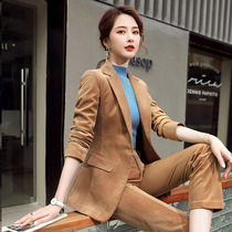 Autumn and winter long sleeve business suit suit corduroy casual versatile suit two-piece temperament corduroy coat Korea