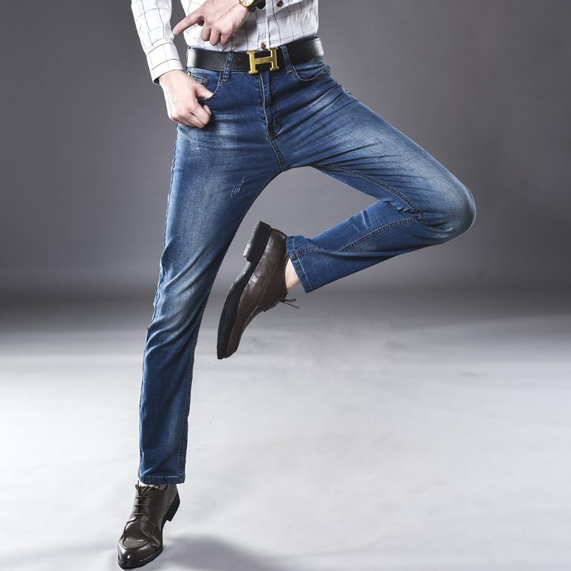 Wholesale original single of high-end foreign trade jeans, men's autumn and winter slim-fit straight-leg pants, men's Korean-style versatile casual long pants Application Scenario