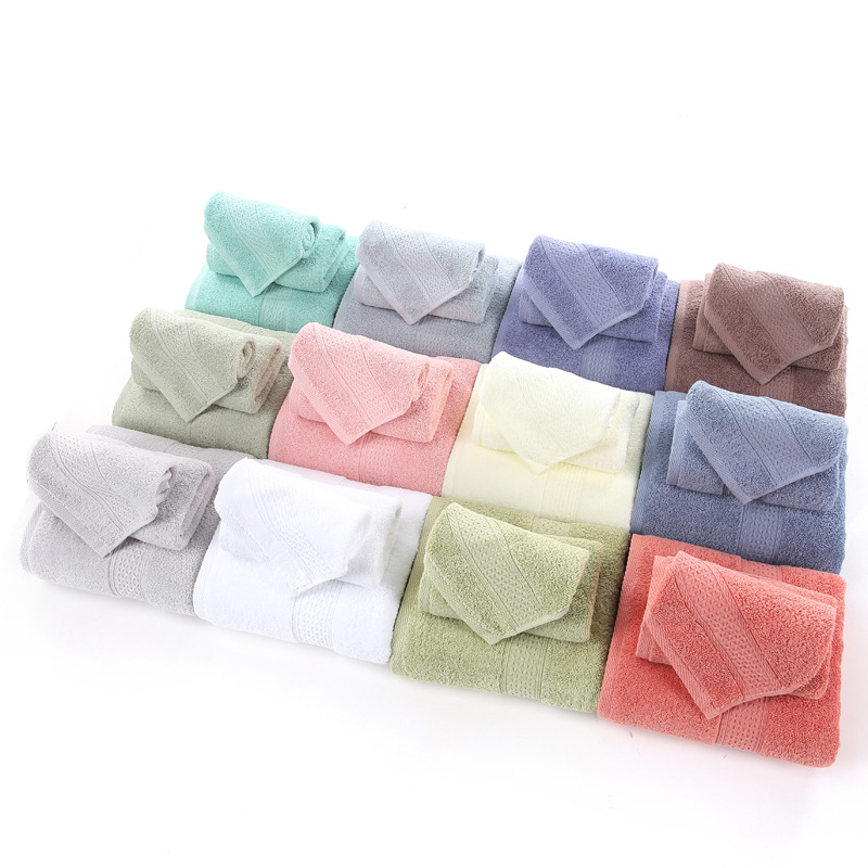 Thickened cotton towels, bath towels, square towels, solid color soft absorbent large towels for men and women, business conference gift set of three pieces Item Picture