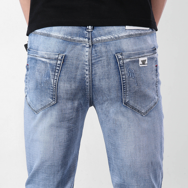 European station foreign trade big brand style autumn new stretch men's jeans, men's slim-fit straight-leg casual jeans Specification image