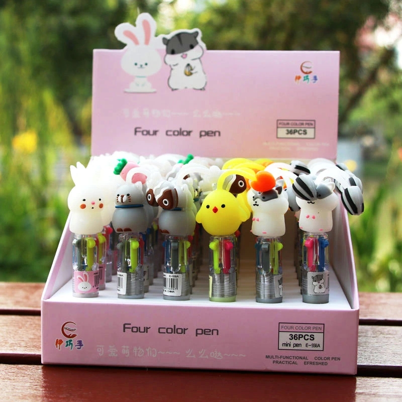 Stress-relieving four-color ballpoint pen, silicone cartoon head, cute doll, 4-color ballpoint pen, small mini portable ballpoint pen Specification drawing