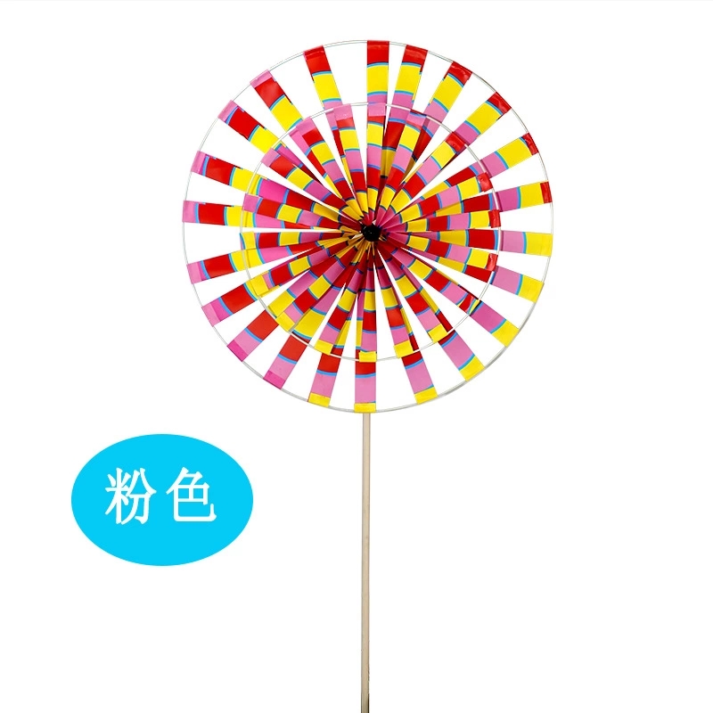 Outdoor wooden pole seven-color double-layer rotating rural windmill, children's nostalgic spiral windmill, wholesale supply for street stalls Item Picture
