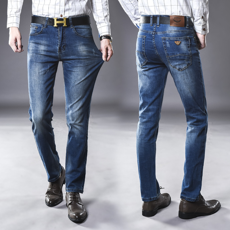 Wholesale original single of high-end foreign trade jeans, men's autumn and winter slim-fit straight-leg pants, men's Korean-style versatile casual long pants Specification image