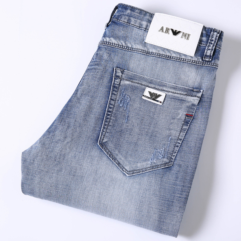 European station foreign trade big brand style autumn new stretch men's jeans, men's slim-fit straight-leg casual jeans