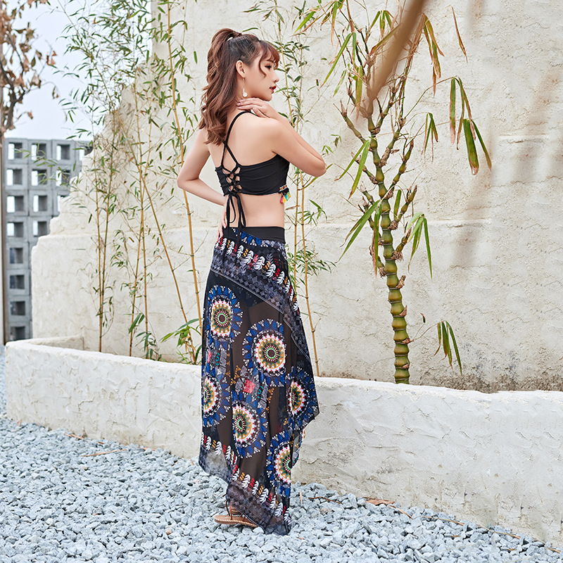 Wholesale of two-piece sexy three-piece suits with ethnic style beach shawl skirt and beautiful back for women details Picture