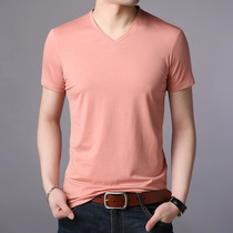 Summer new summer short sleeve T Shirt Middle-aged and young men half sleeve V collar solid color thin Korean t shirt
