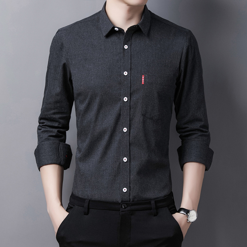 Men's spring new long sleeve shirt men's slim men's shirt casual pure color men's shirt wholesale