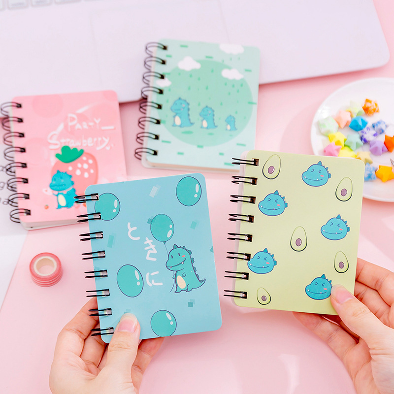 Cartoon and cute dinosaur A7 coil notebook, adorable student mini portable note-taking notebook pocket notebook