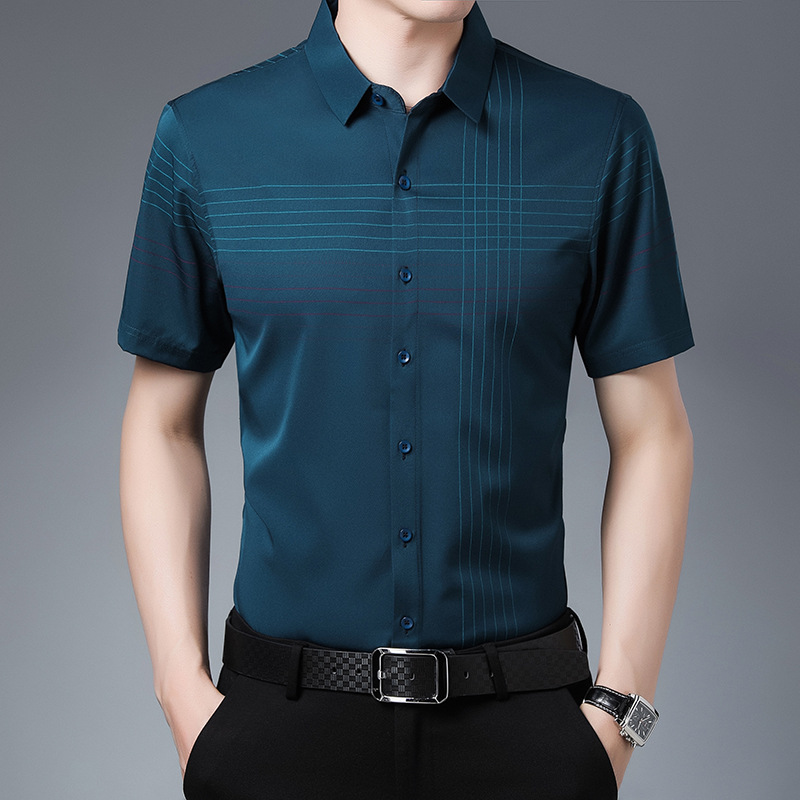 Summer thin cool short sleeve shirt for men and young men printed unpressed inch shirt casual fashion shirt for dad