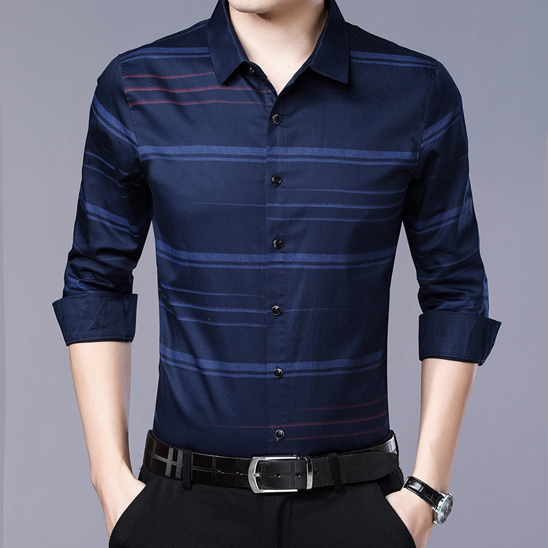 Spring new men's shirts long sleeves business casual men's striped shirts men's shirts