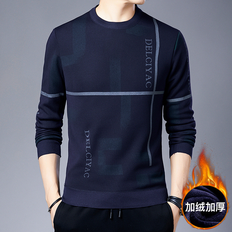 Winter new middle - aged men with thickened bottom knit shirt t - shirt long - sleeve round collar trim shirt wholesale