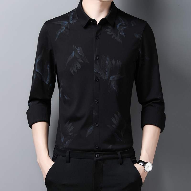 Men's long-sleeve shirt spring new men's fashion jacquard shirt men's shirt inch shirt a wholesale trend