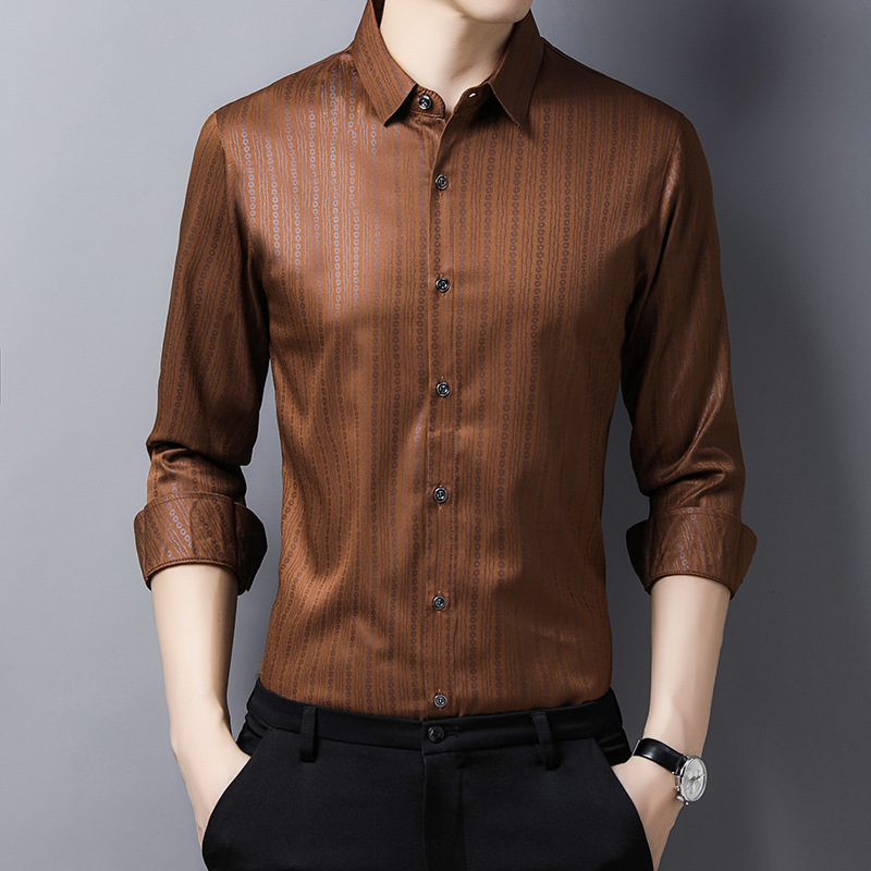 Spring men's business rest printed long-sleeve shirt trend young men's slim shirt men's shirt wholesale