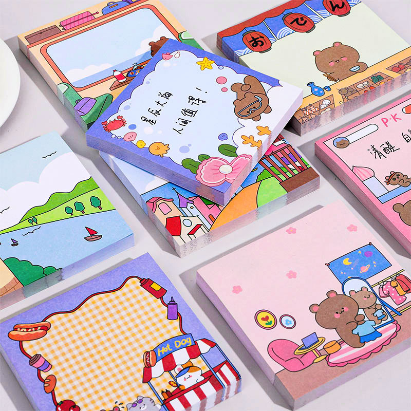 Original cute cartoon bear travel notes sticky notes, student message notes, memo notes, and paper notebooks Specification image