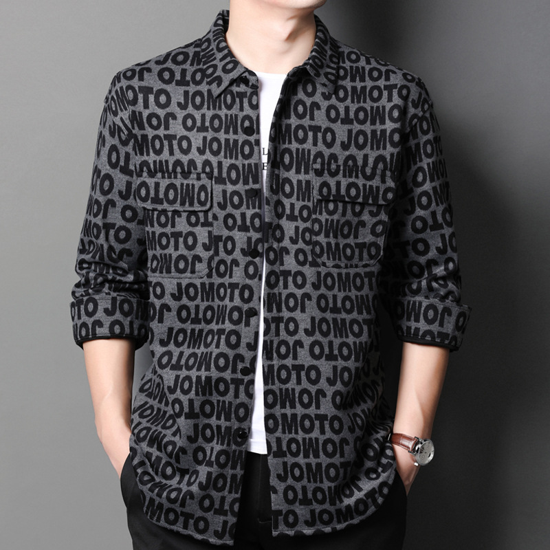 Spring and autumn long sleeve shirt men's spring slim trend shirt letter printing fashion shirt Korean shirt men's tide