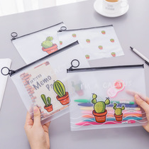 Korean stationery small fresh transparent frosted cactus ring storage bag large capacity student stationery pen bag