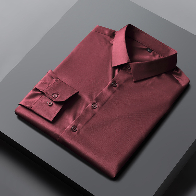 Business men's shirt Men's plain color, easy ironing, wrinkle resistant Korean version, slim fit, breathable, elastic dress men's shirt men's long sleeves