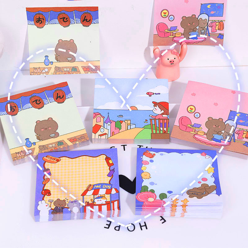Original cute cartoon bear travel notes sticky notes, student message notes, memo notes, and paper notebooks details Picture