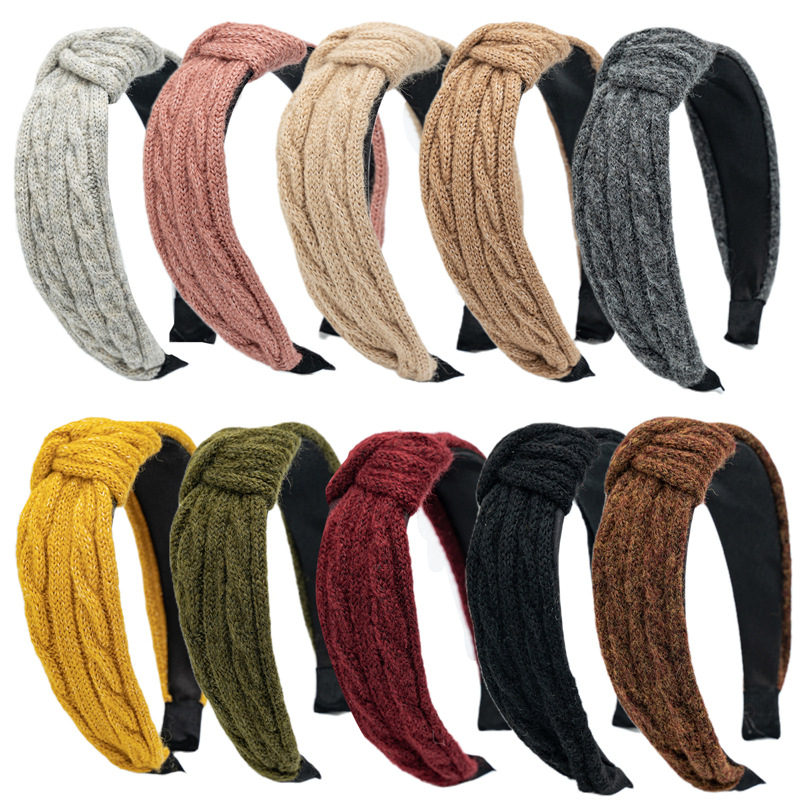 2021 New version of the woolen knotted hairband, Japanese and Korean wide version with edge and solid color headband, women's accessory manufacturer full figure