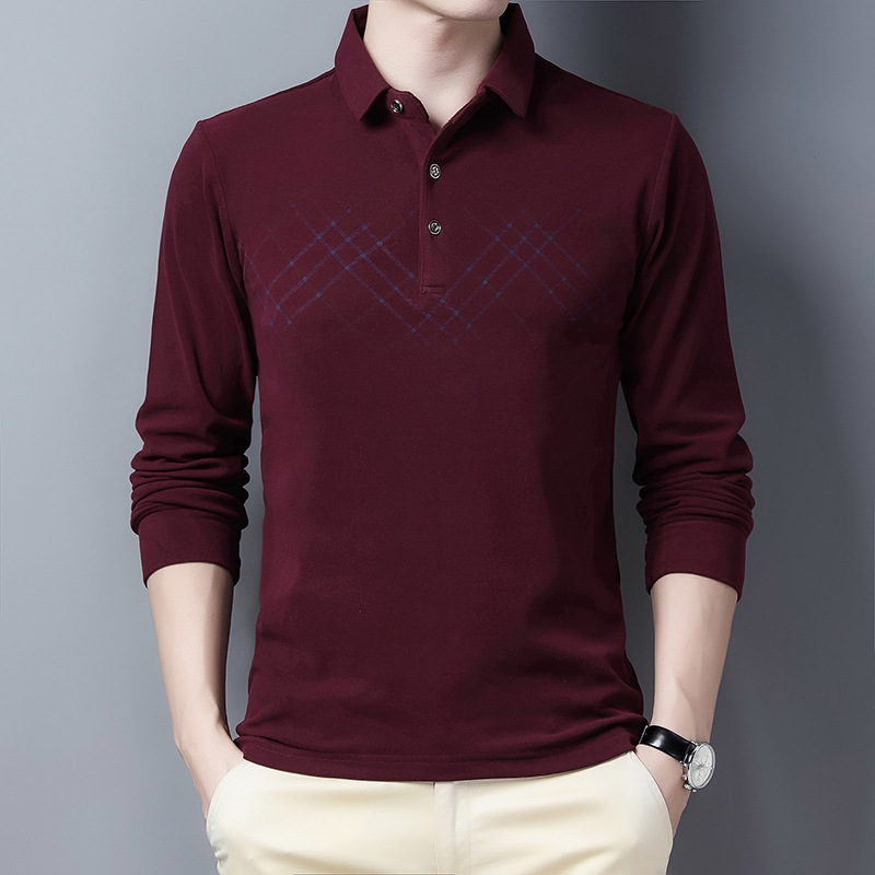 Men's long-sleeved T shirt lapel polo shirt 20 autumn stripe bottom coat middle-aged father outfit male manufacturers wholesale