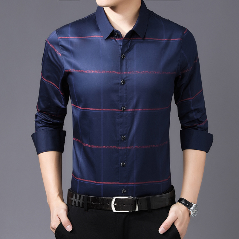 Spring new men's long-sleeve shirt middle-aged men's plaid shirt male dad outfit explosion manufacturers wholesale