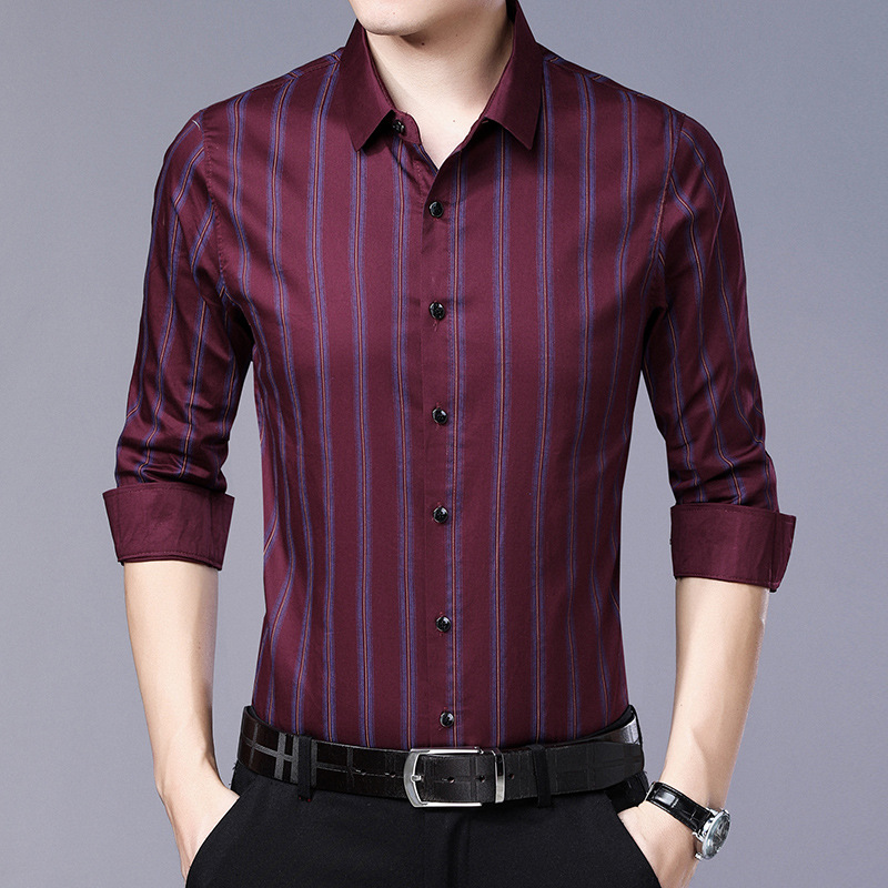 New spring shirt men's long sleeve middle age ironing business casual stripe shirt cotton men's direct sales
