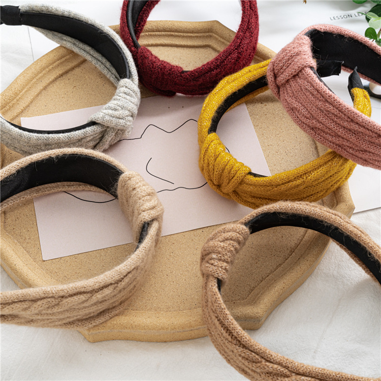 2021 New version of the woolen knotted hairband, Japanese and Korean wide version with edge and solid color headband, women's accessory manufacturer Specification drawing
