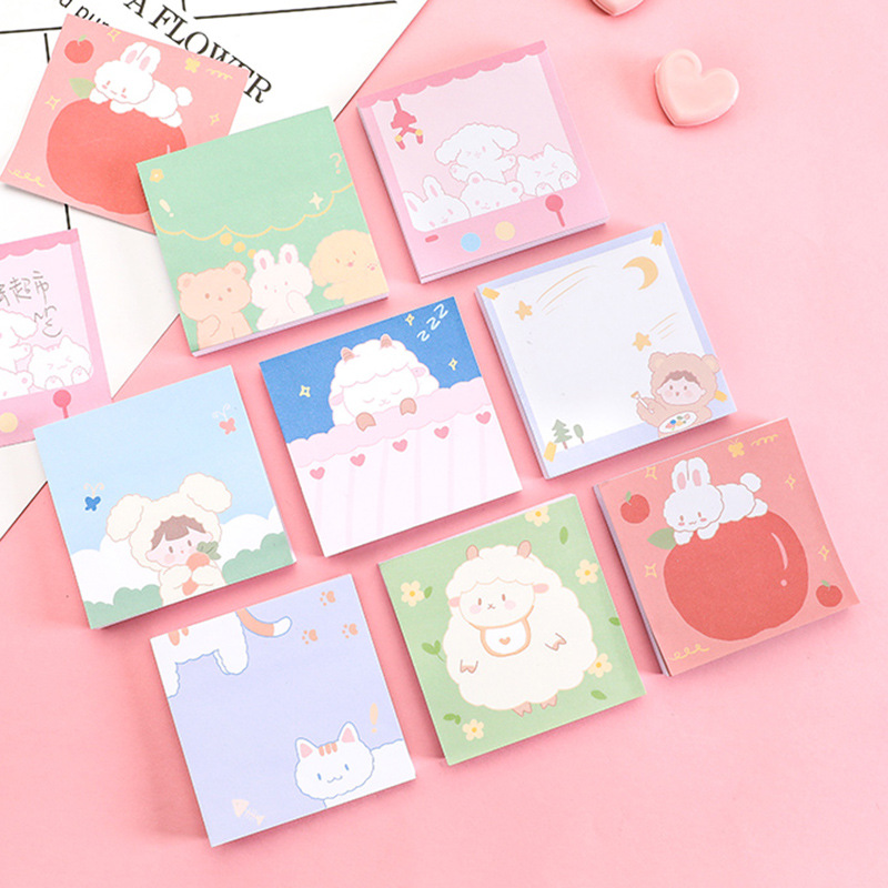 Zhishun Korean Creative Cute Pet Party Notepad, ins Girlish Cartoon Sticky Notes, Comment Sticky Notes, N Times Sticker Application Scenario
