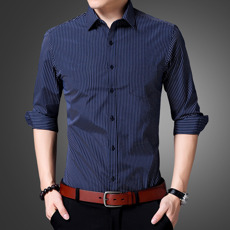 Long sleeve shirt men spring and autumn new shirt men's young Korean fashion thin stripe shirt