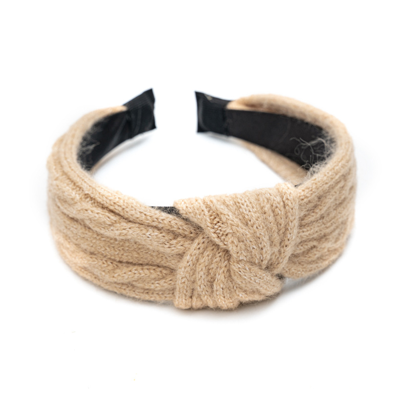 2021 New version of the woolen knotted hairband, Japanese and Korean wide version with edge and solid color headband, women's accessory manufacturer Item Picture