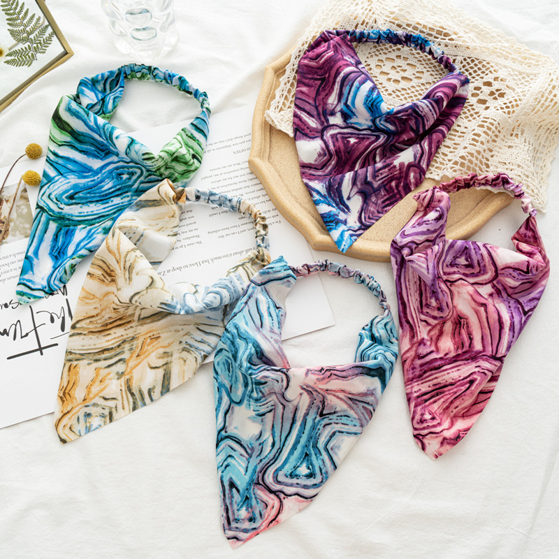 跨境新款女式包头巾百搭扎染头带系列欧洲布艺三角巾三态厂家直销