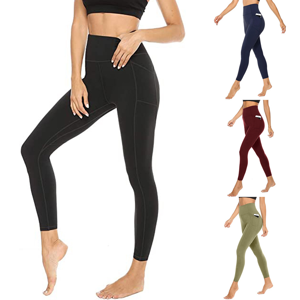 European and American sports pants 20 Summer new style women's fitness outdoor sports high-waisted tight side pocket yoga pants