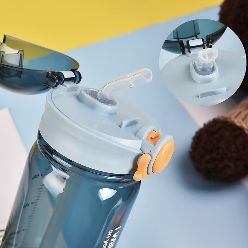 Fashionable cartoon bear plastic cup, sports outdoor lockable pop-up lid straw cup, sealed and leak-proof premium student water cup details Picture
