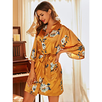 Silk pyjamas for women's summer thin sexy suspenders set home dress nightgown morning gown 2119