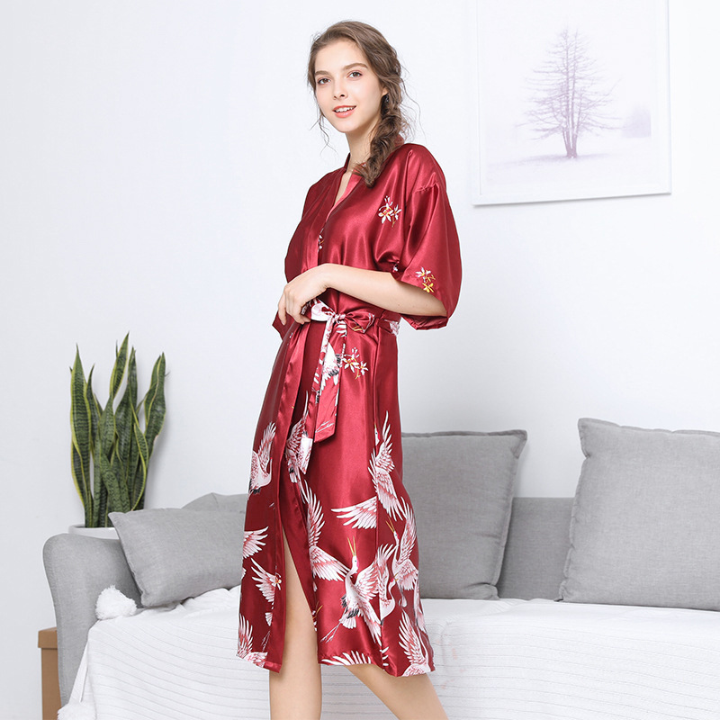 Silk wedding nightgown Ladies summer long bridal gown Bridesmaid red household nightgown WP580